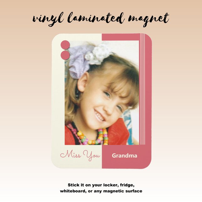 Cream and pink miss you grandma photo magnet (Creator Uploaded)