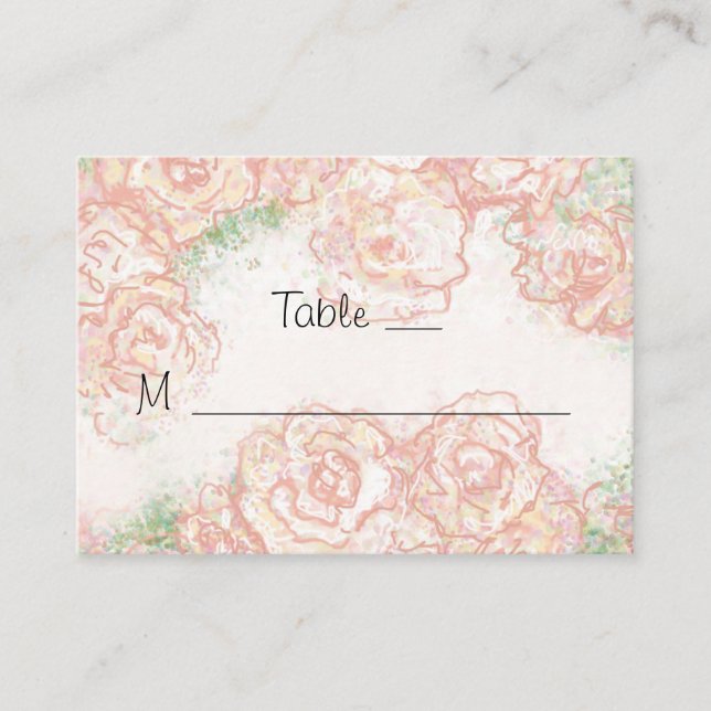 Cream and Pink Roses Wedding Place Cards (Front)