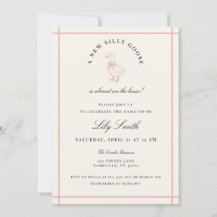 Cream and Pink Silly Goose Baby Shower Invitation