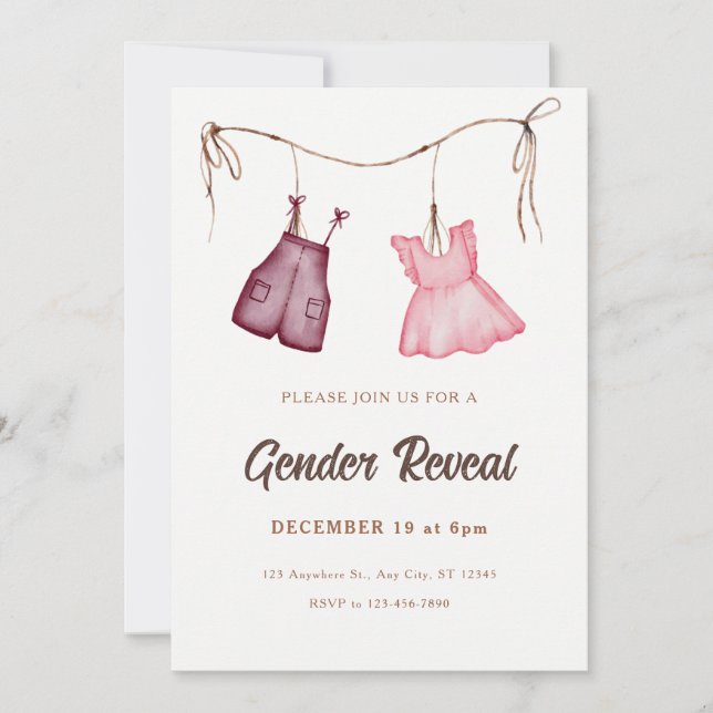 Cream And Pink Watercolor Gender Reveal Invitation (Front)