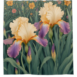 Cream and Purple Iris Shower Curtain