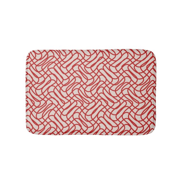 Cream And Red Abstract Line Pattern Bath Mat (Front)