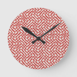 Cream And Red Abstract Line Pattern Round Clock