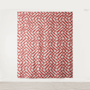 Cream And Red Abstract Line Pattern Tapestry