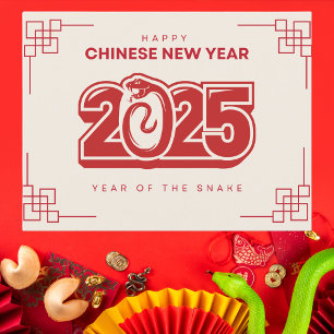 Cream and Red Chinese New Year 2025 Snake Postcard