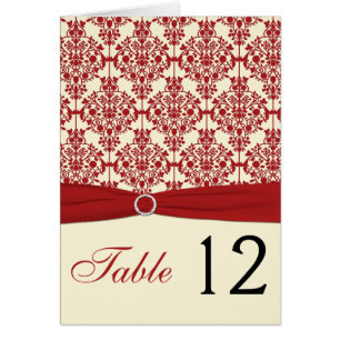 Cream and Red Damask Table Number Card