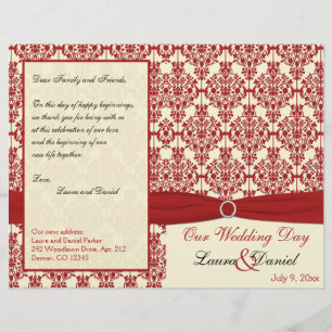 Cream and Red Damask Wedding Program