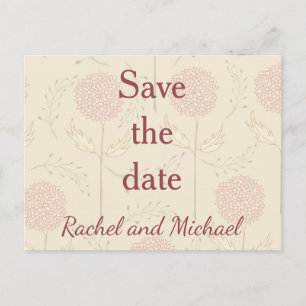 Cream and red floral save the date announcement postcard