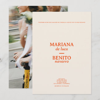 Cream and Red Modern Minimalist Photo Wedding Invitation
