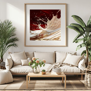 Cream and Red Splash Fluid Art Poster