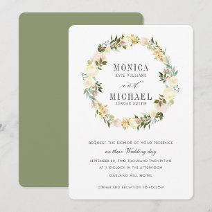 Cream and Sage   Botanical Floral Wreath Wedding Invitation
