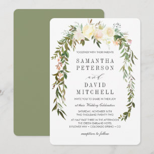 Cream and Sage   Botanical Garland Floral Wedding Invitation