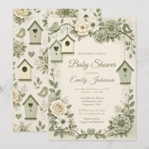 Cream and Sage Green Baby Shower Invitation