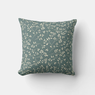 Cream and Sage Green Botanical Vine Pattern Cushion
