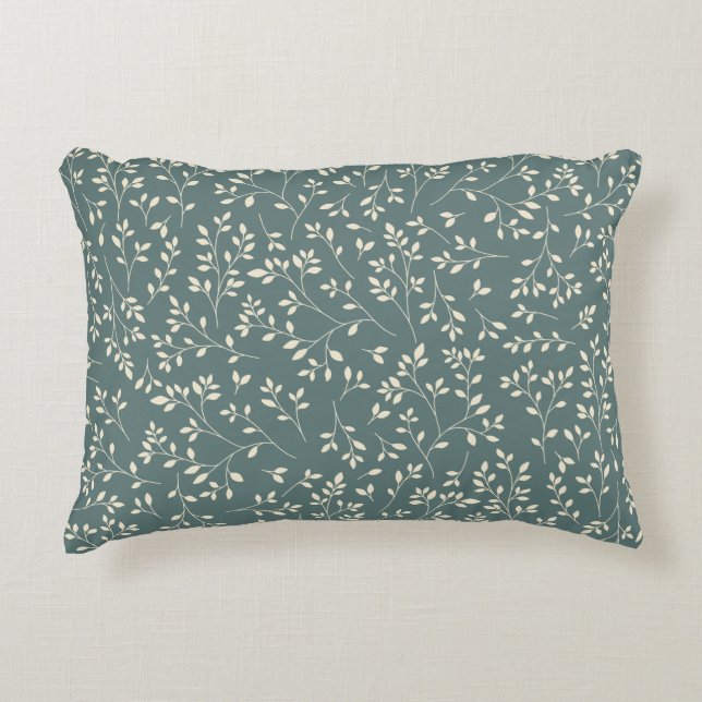 Cream and Sage Green Botanical Vine Pattern Decorative Cushion (Front)