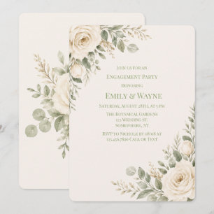Cream and Sage Green Greenery Engagement Party Invitation