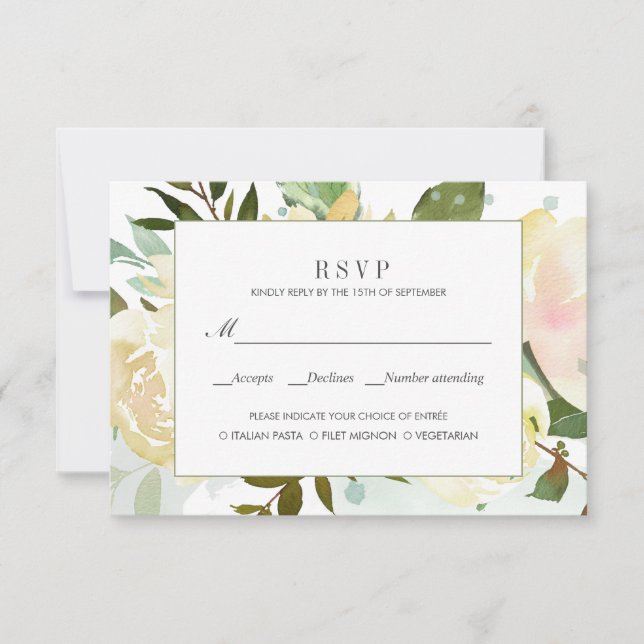 Cream and Sage  meal option wedding rsvp (Front)