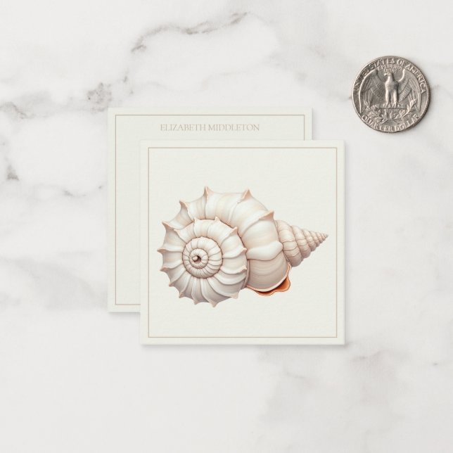 Cream and Tan Coastal Seashell Personalied Card (Front/Back In Situ)