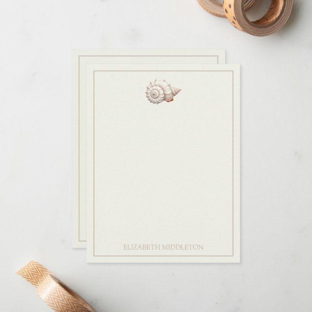 Cream and Tan Coastal Seashell Personalied Card (Front/Back In Situ)