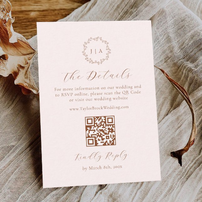 Cream and Terracotta Fall Wedding Details QR Code Enclosure Card (Creator Uploaded)