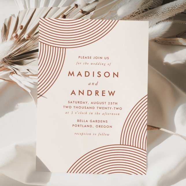 Cream and Terracotta Geometric Swirl Wedding Invitation (Creator Uploaded)