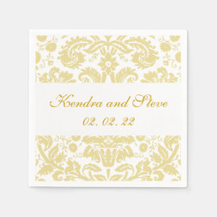 Cream and White Damask Wedding Paper Napkins