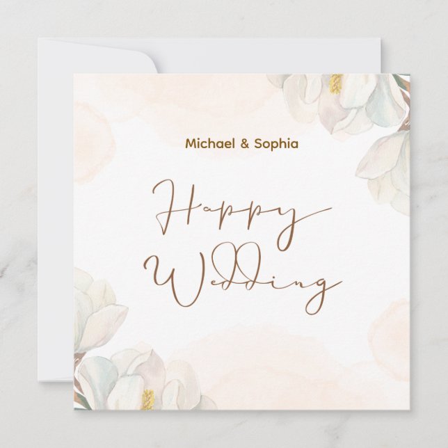 Cream and White Elegant Happy Wedding Card (Front)