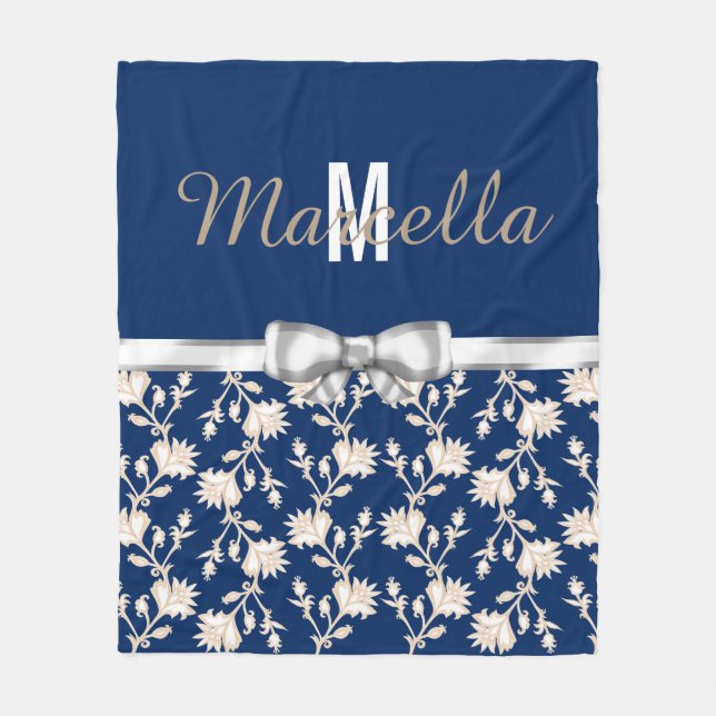 Cream and White Ribbon & Flowers Fleece Blanket (Front)
