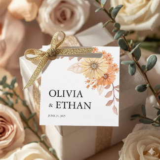 Cream Apricot Floral Wedding Favour Tag