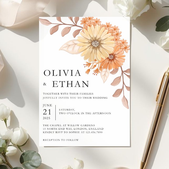 Cream Apricot Floral Wedding Invitation, W004 Invitation (Creator Uploaded)