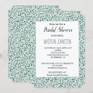 Cream Aqua Mint Glitter Leopard Animal  Invitation