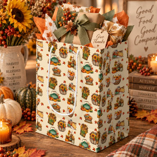 Cream Autumn Harvest Pumpkin Sunflower Medium Gift Bag