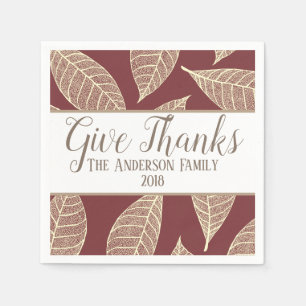 Cream Autumn Leaves & Pear Red Family Thanksgiving Napkin