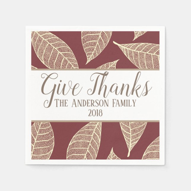 Cream Autumn Leaves & Pear Red Family Thanksgiving Napkin (Front)