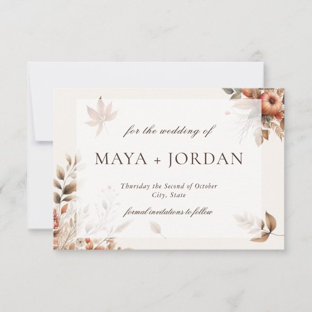 Cream Autumn Pumpkin Harvest Save The Date (Front)