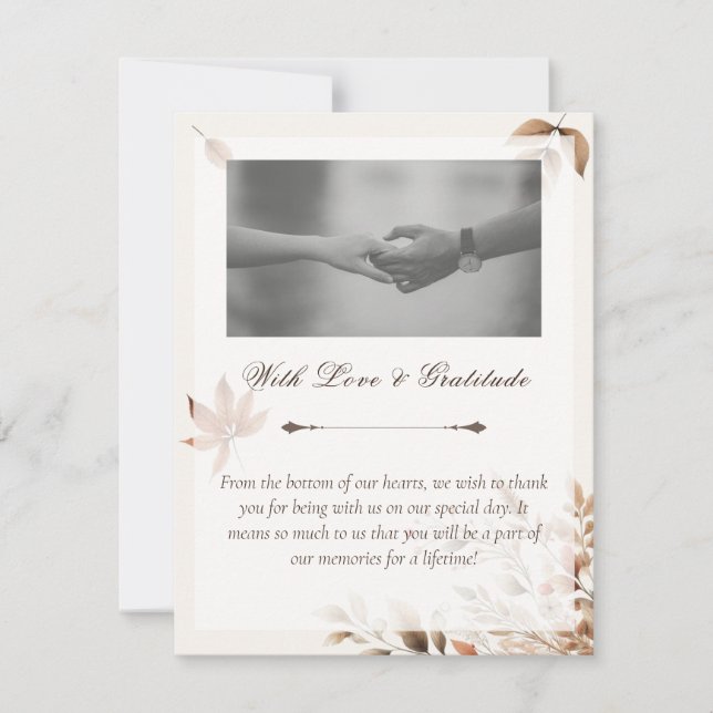 Cream Autumn Wedding Gratitude Thank You Card (Front)
