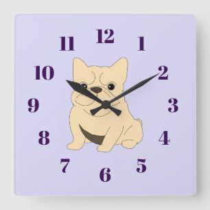 Cream Baby French Bulldog, purple, lavender Square Wall Clock