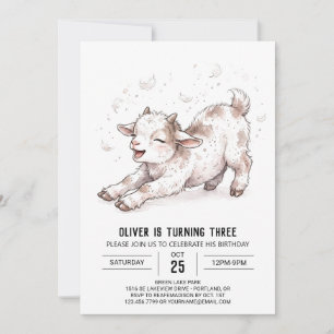 Cream Baby Goat Birthday Invitation
