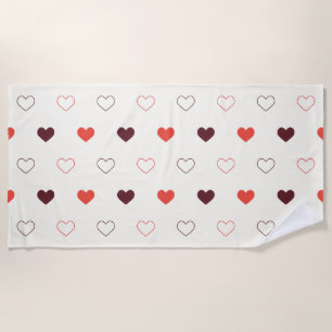Cream Background with Red & Burgundy Hearts Beach Towel