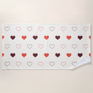 Cream Background with Red & Burgundy Hearts Beach Towel