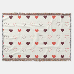 Cream Background with Red & Burgundy Hearts Throw Blanket