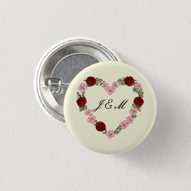 Cream badge with a pink and red heart (Front & Back)