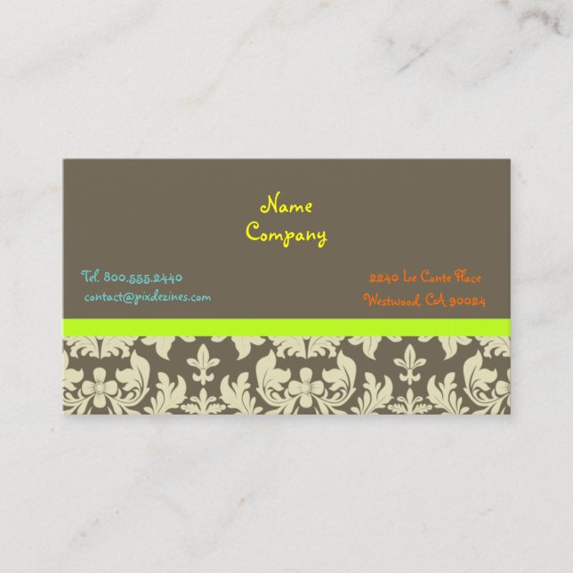 Cream baroque damask/DIY colour/ashbrown backgroun Business Card (Front)