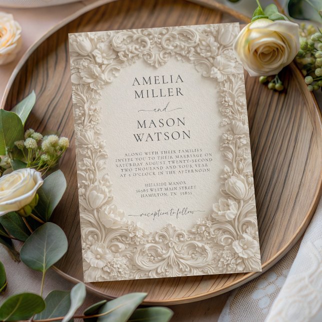 Cream Baroque Floral Ornate Wedding Invitation (Cream Baroque Floral Ornate Wedding Invitation)