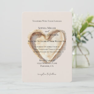 Cream Beach Heart In The Sand Wedding Invitation