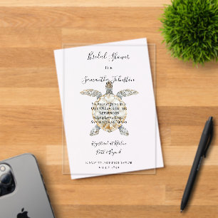 Cream Beach Sea Turtles Bridal Shower Acrylic Invitations
