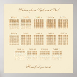 Cream Beige 14 Table Wedding Seating Chart Poster