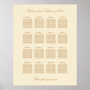 Cream Beige 16 Table Wedding Seating Chart Poster