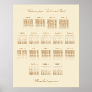 Cream Beige 17 Table Wedding Seating Chart Poster