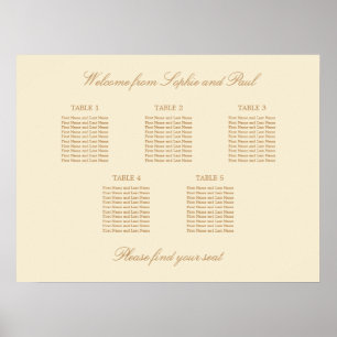 Cream Beige 5 Table Wedding Seating Chart Poster